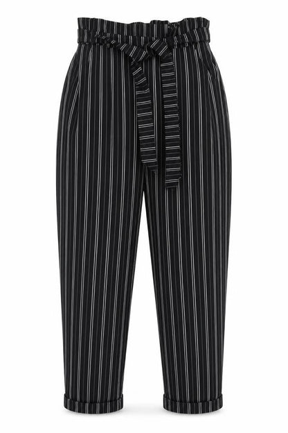 Womens UK Size S Pull & Bear Regular Fit Paperbag Black Trousers