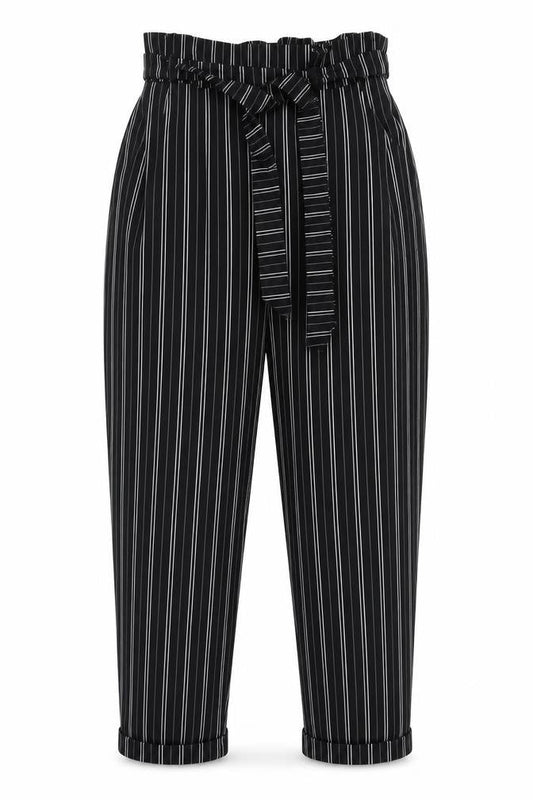 Womens UK Size S Pull & Bear Regular Fit Paperbag Black Trousers