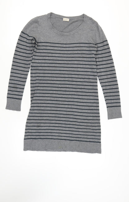 BON'A PARTE Women's Grey Striped Jumper Dress S