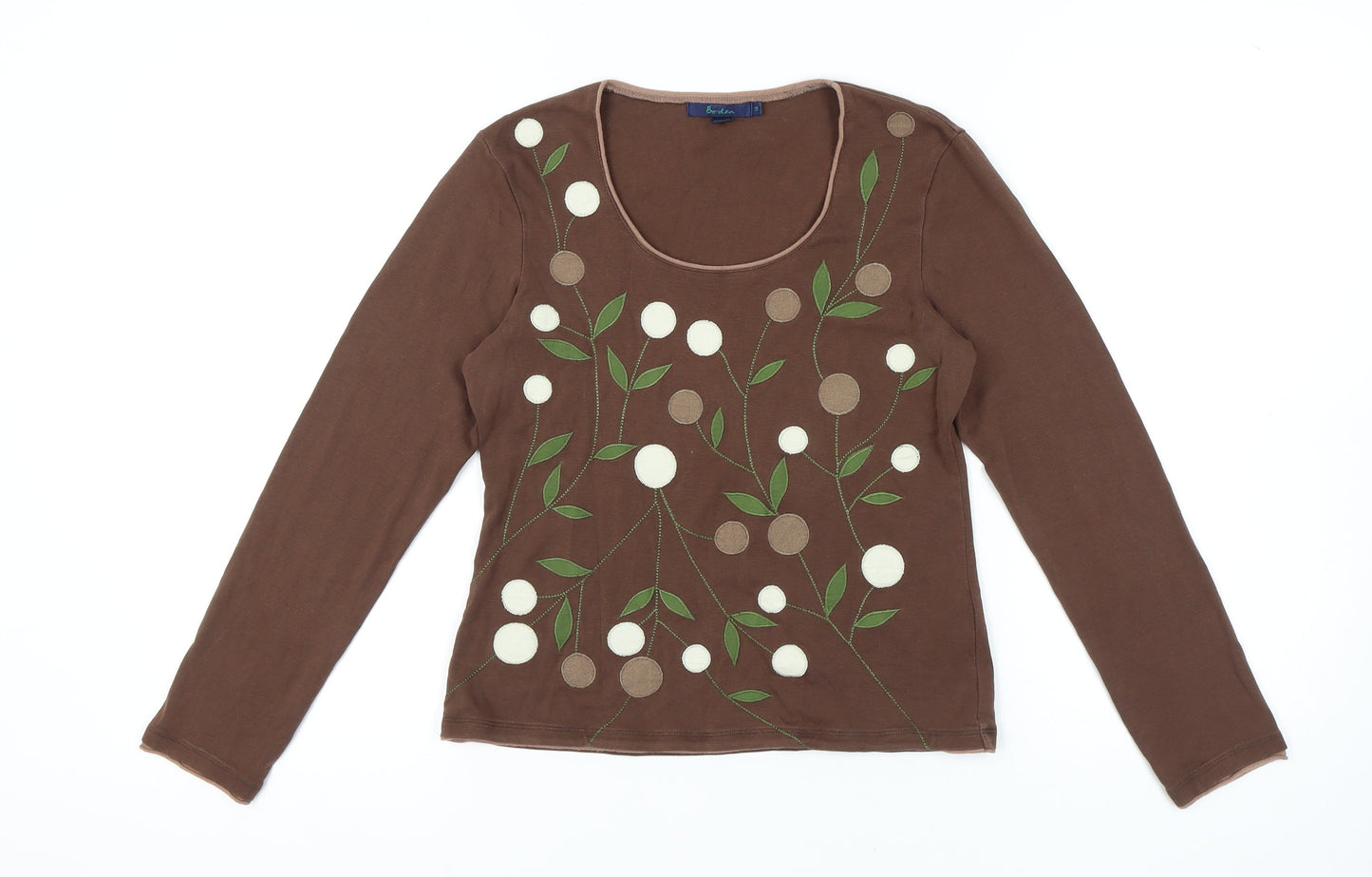 Boden Women's Brown Embroidered Floral T-Shirt, S