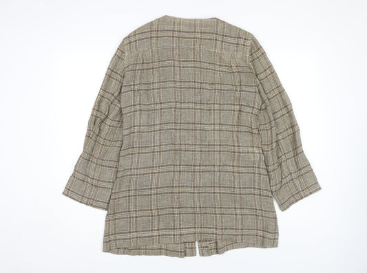 Jaeger Women’s Beige Plaid 3/4 Sleeve Top S