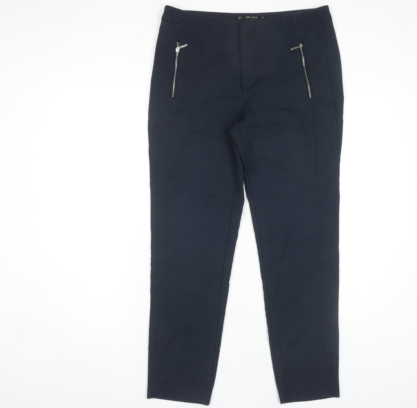 Womens UK Size L Zara Basic Regular Fit Casual Blue Trousers
