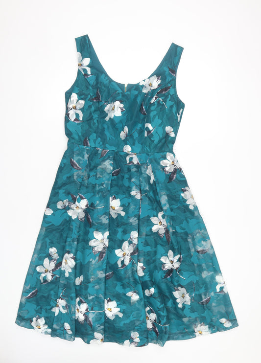 Jolie Moi Green Floral Fit & Flare Midi Dress - Size 12