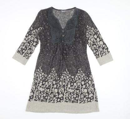 Apricot Women's Grey Floral Knit Dress Size S Casual