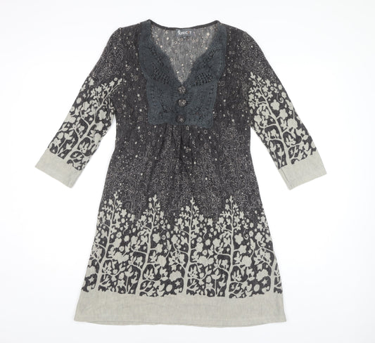 Apricot Women's Grey Floral Knit Dress Size S Casual