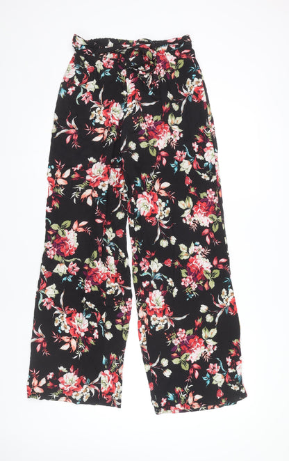 Bershka Women's Black Floral Wide-Leg Trousers M