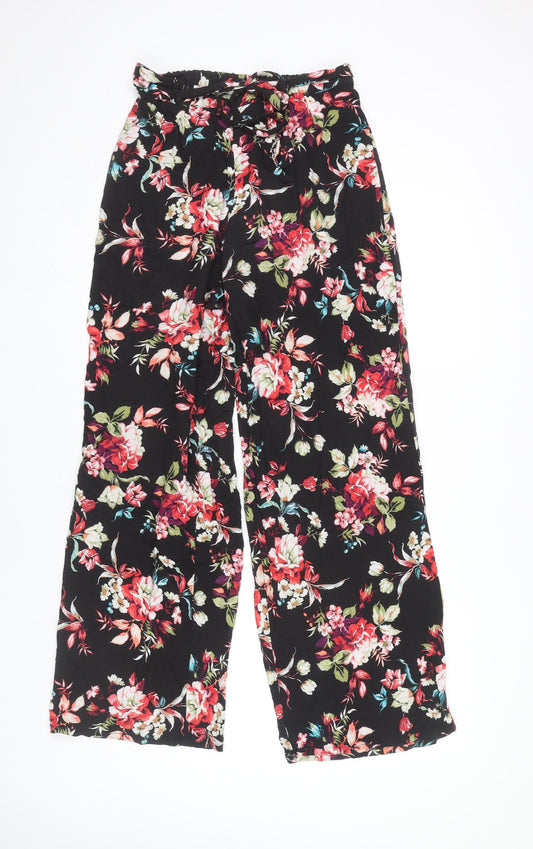 Bershka Women's Black Floral Wide-Leg Trousers M