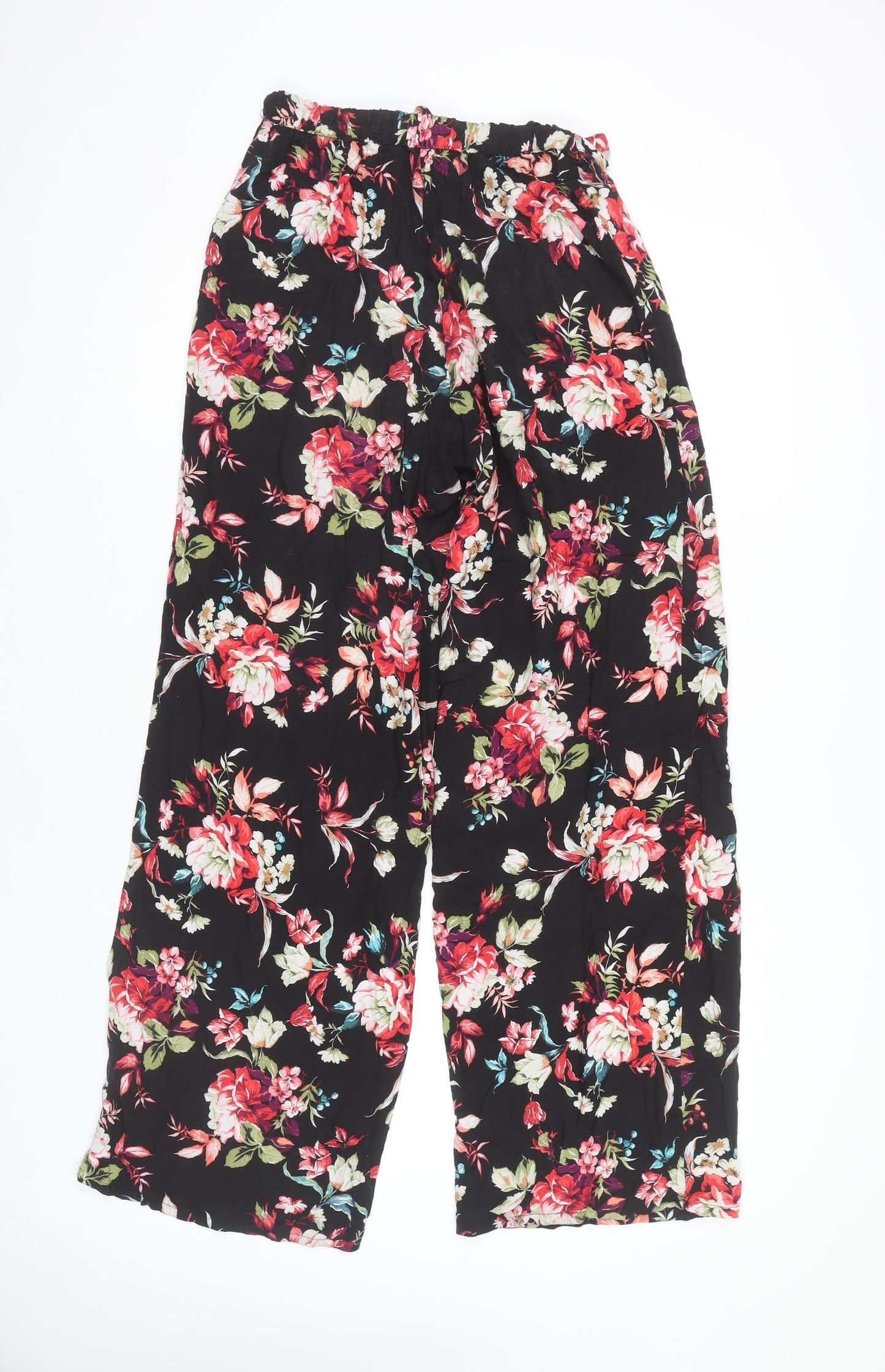 Bershka Women's Black Floral Wide-Leg Trousers M