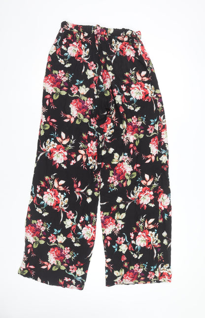Bershka Women's Black Floral Wide-Leg Trousers M