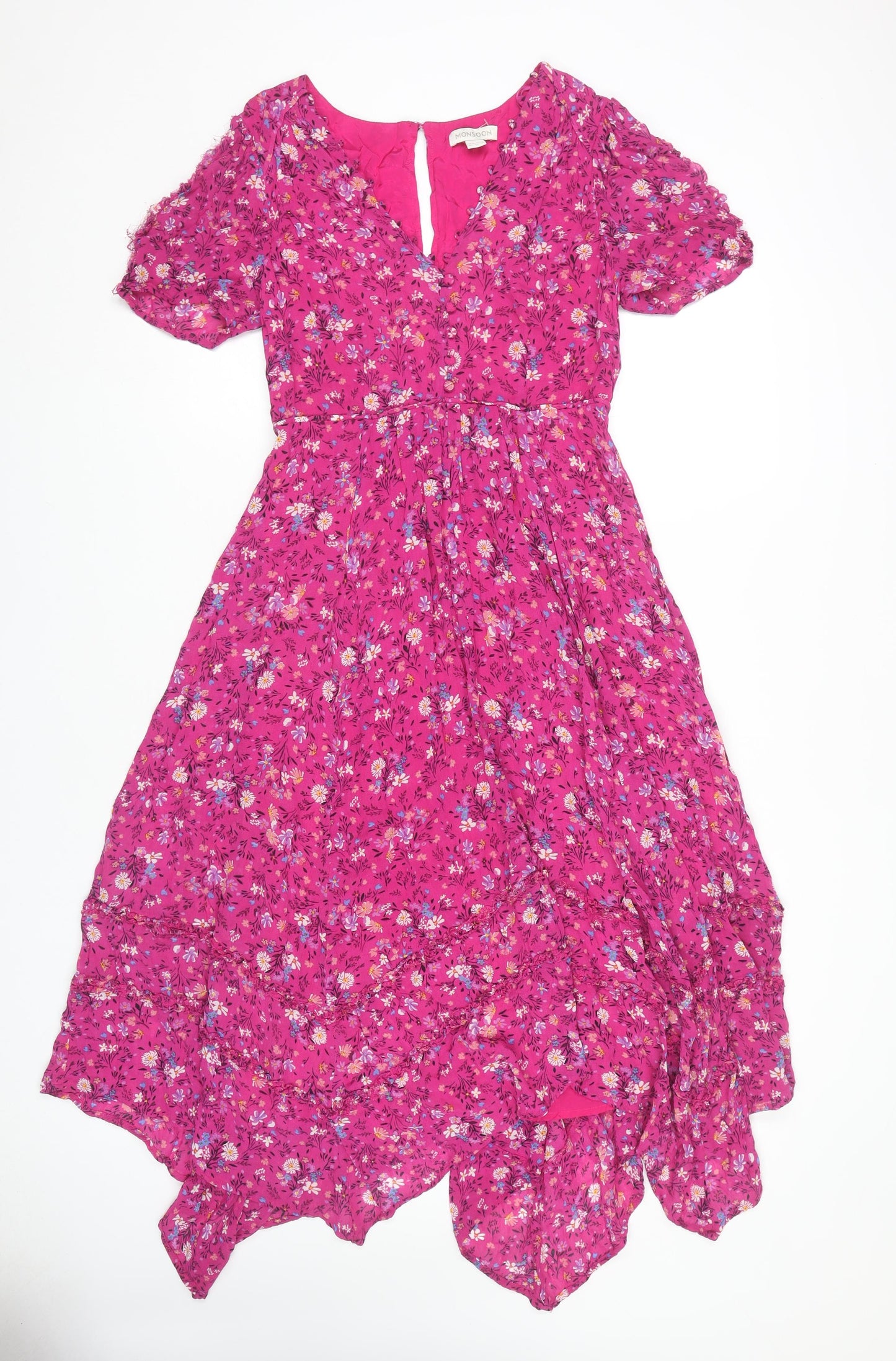 Monsoon Women's Pink Floral A-Line Viscose Dress Size 10