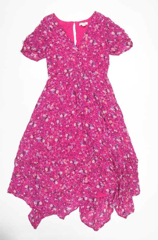 Monsoon Women's Pink Floral A-Line Viscose Dress Size 10