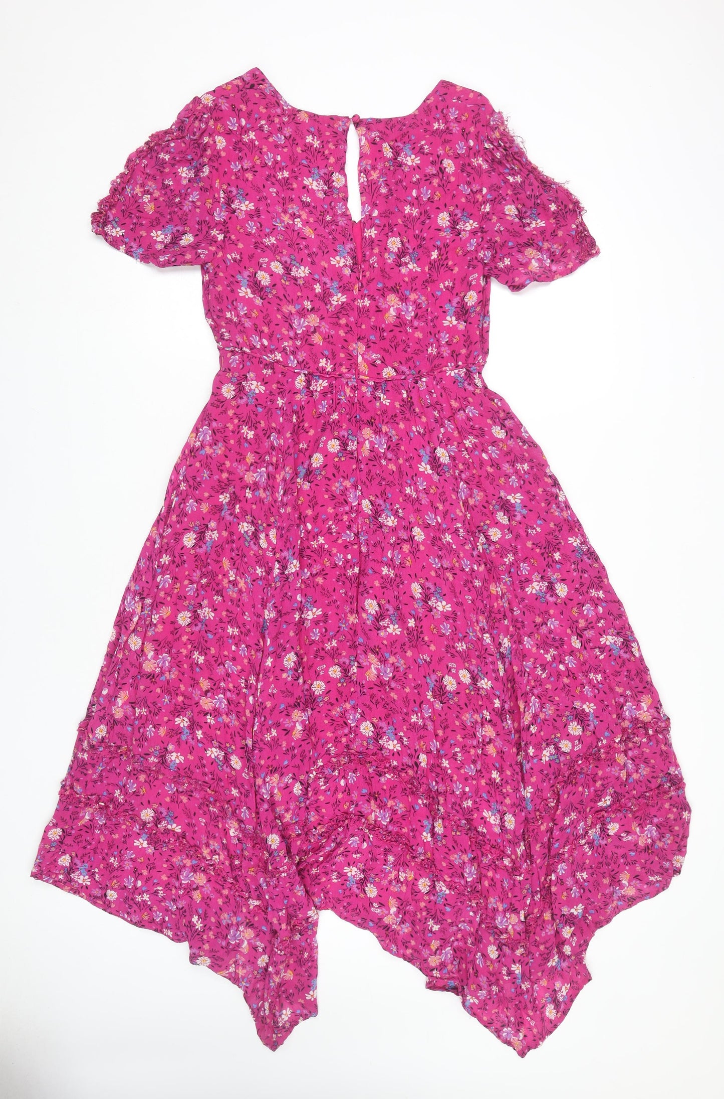 Monsoon Women's Pink Floral A-Line Viscose Dress Size 10