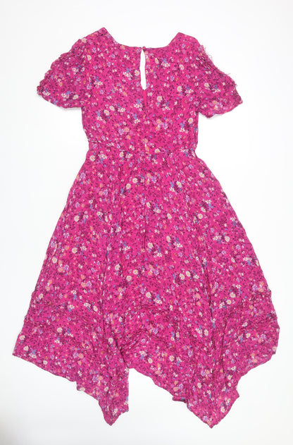 Monsoon Women's Pink Floral A-Line Viscose Dress Size 10