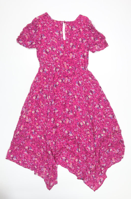 Monsoon Women's Pink Floral A-Line Viscose Dress Size 10