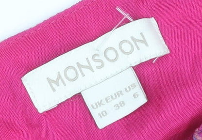 Monsoon Women's Pink Floral A-Line Viscose Dress Size 10
