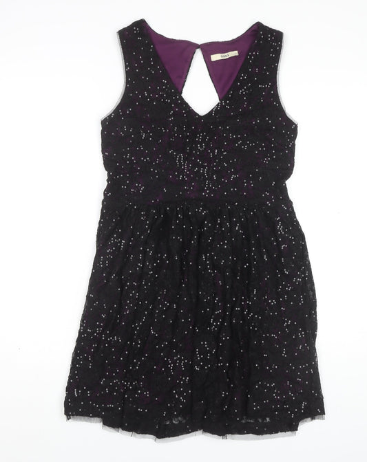 Oasis Women's Black Sequin Fit & Flare Party Dress M