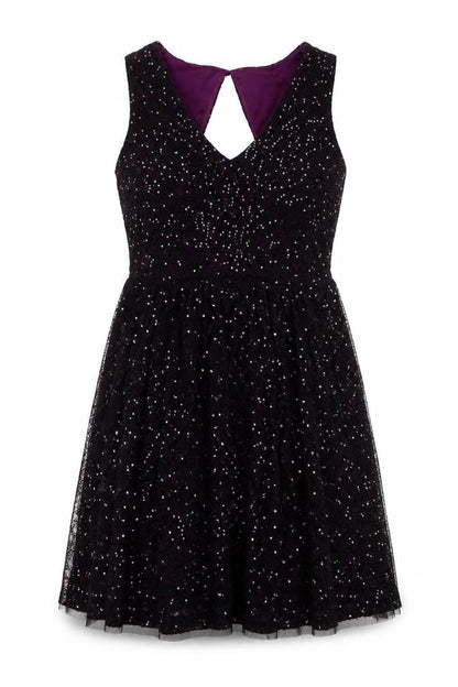 Oasis Women's Black Sequin Fit & Flare Party Dress M