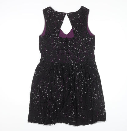 Oasis Women's Black Sequin Fit & Flare Party Dress M