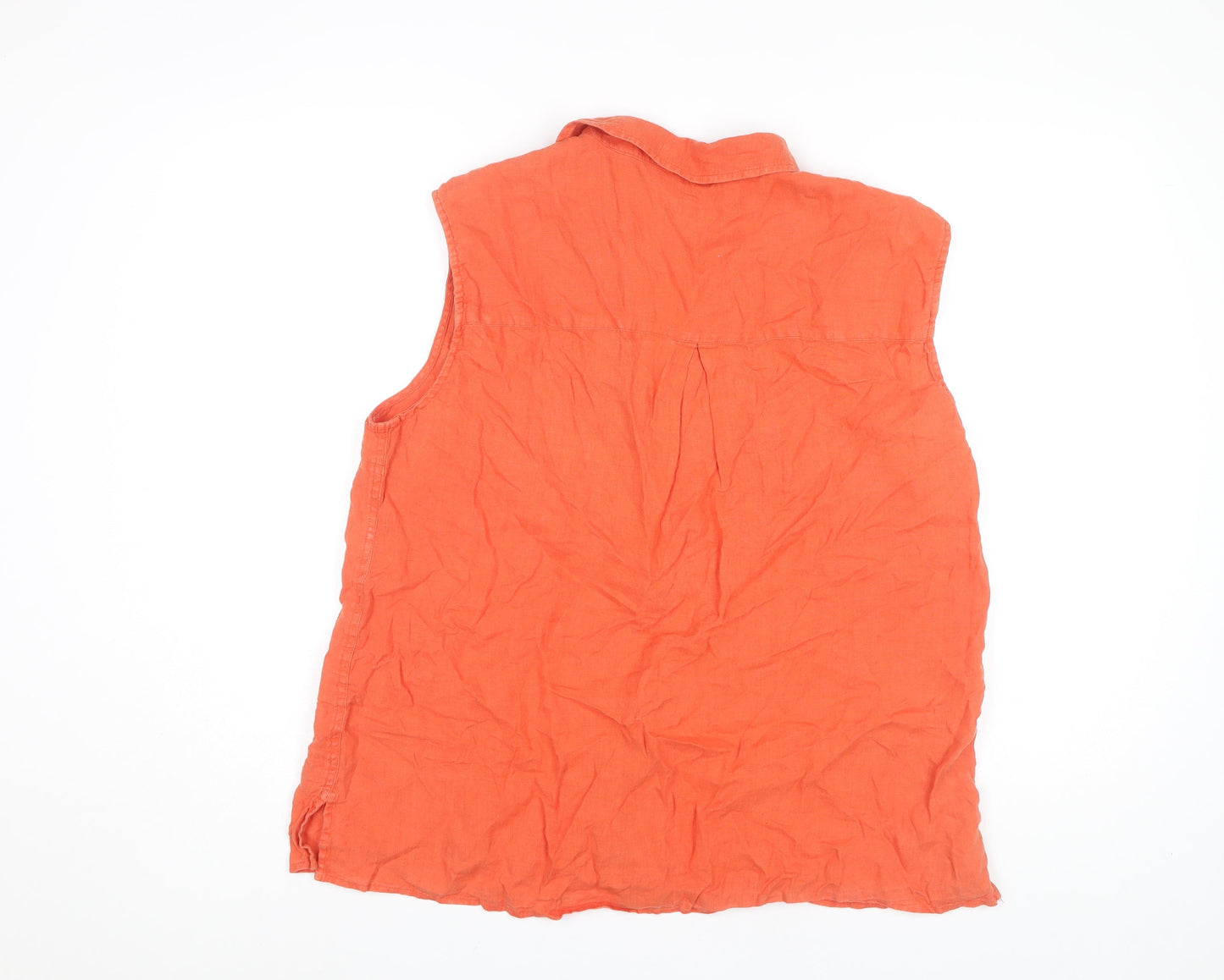Jaeger Women's Orange Linen Button-Up Sleeveless Top