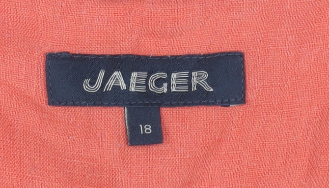 Jaeger Women's Orange Linen Button-Up Sleeveless Top