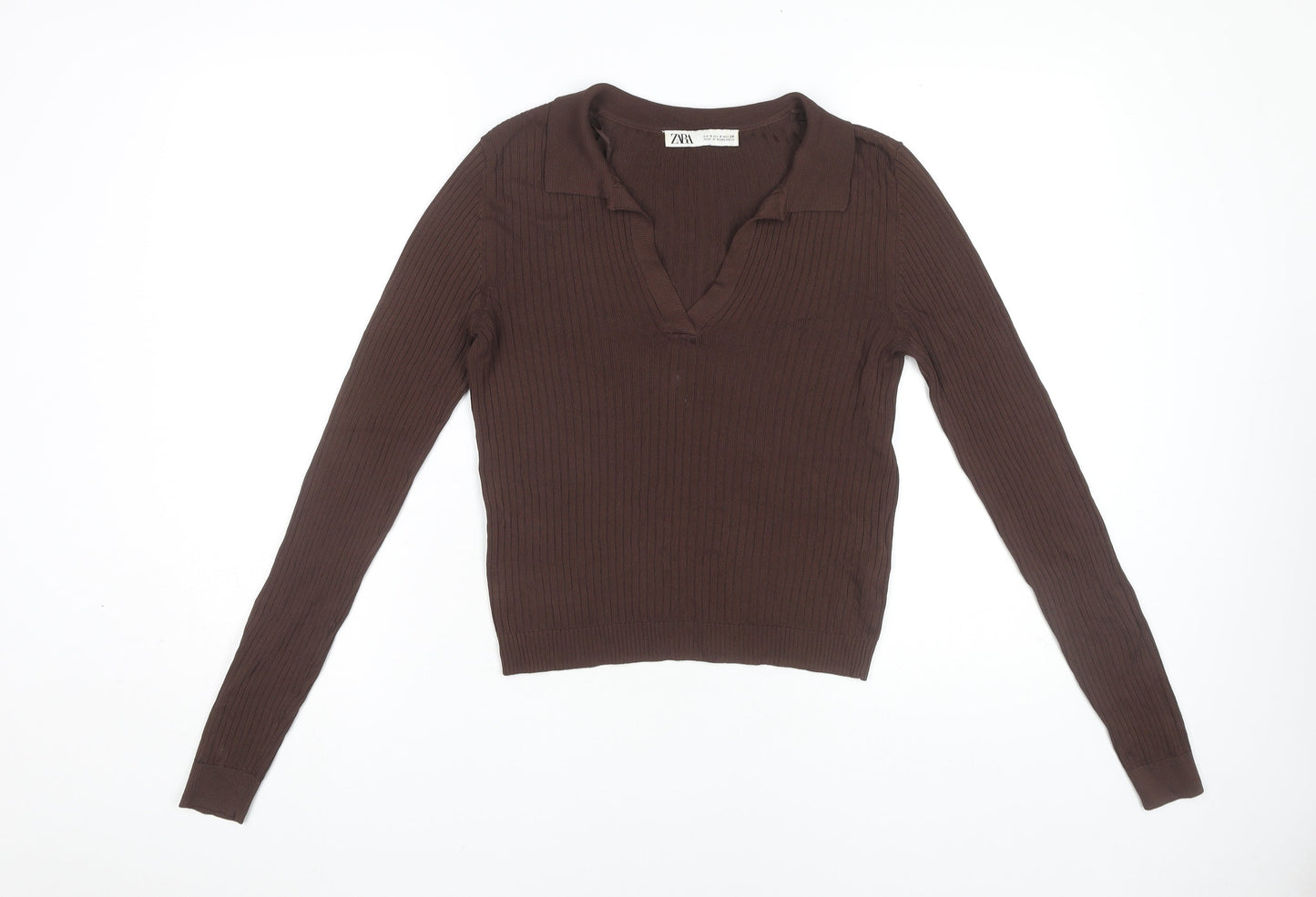 Womens UK Size S Zara Brown Basic Blouse