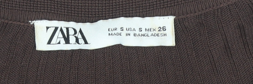 Womens UK Size S Zara Brown Basic Blouse