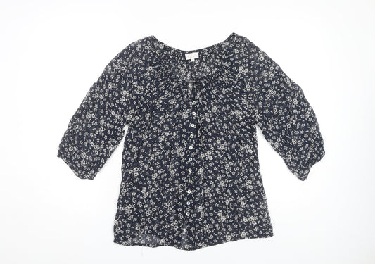 East Women's Blue Floral Blouse Size 10 Button Accents