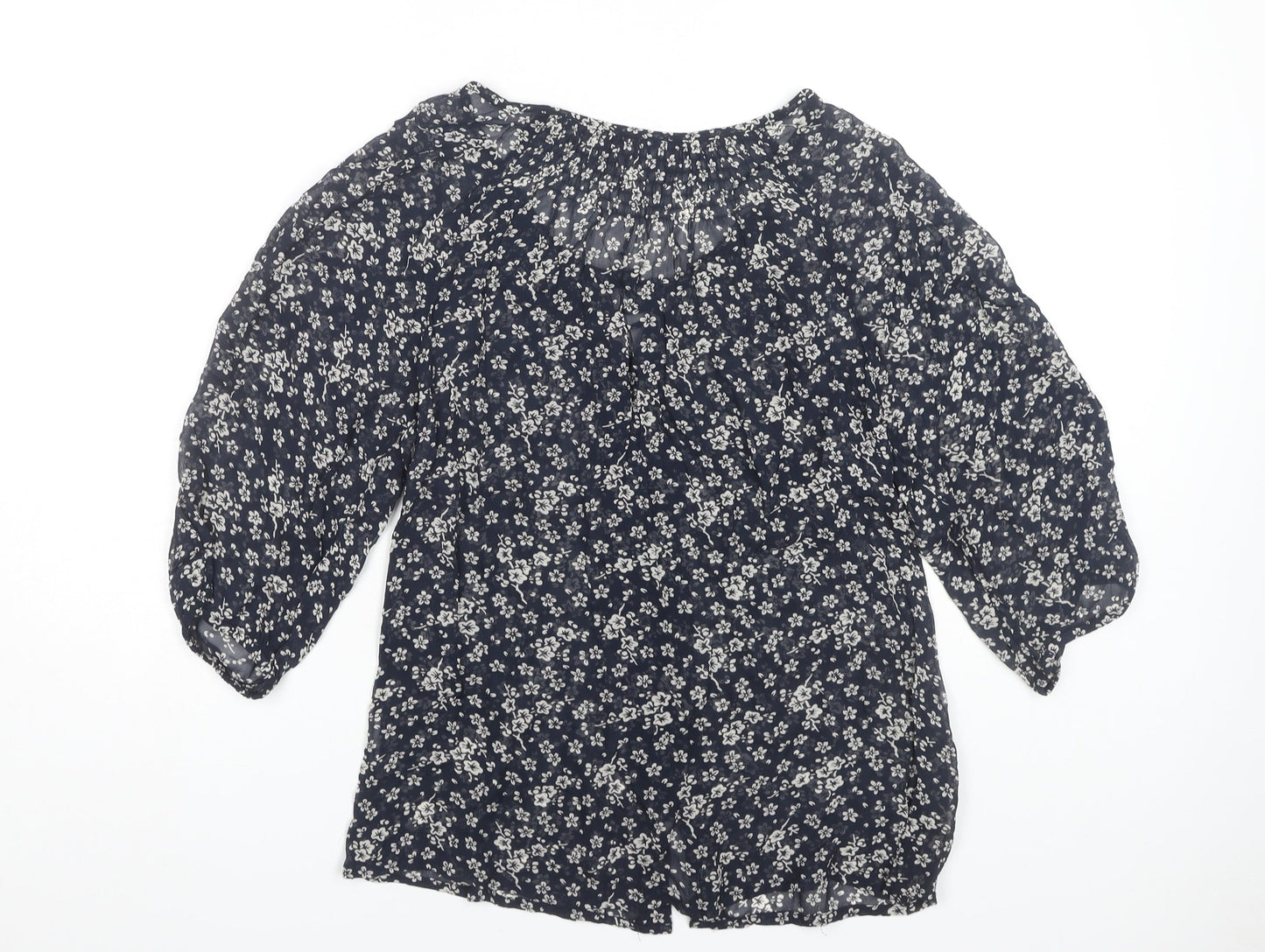 East Women's Blue Floral Blouse Size 10 Button Accents