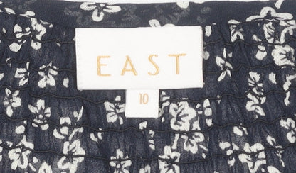 East Women's Blue Floral Blouse Size 10 Button Accents