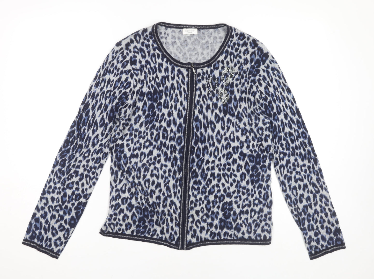 Gerry Weber Women Blue Cardigan Size 8 Animal Print