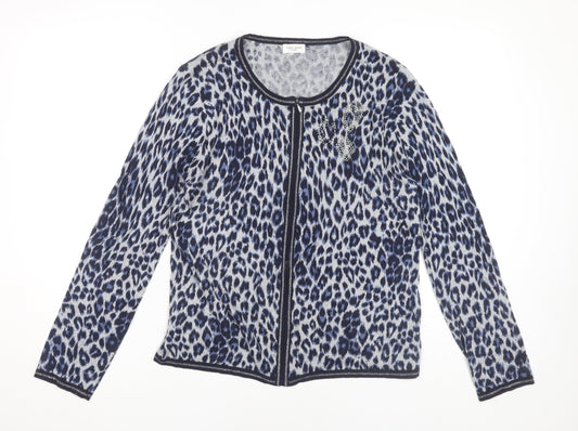 Gerry Weber Women Blue Cardigan Size 8 Animal Print