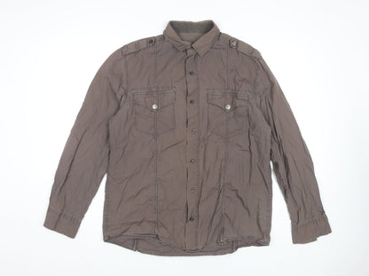 Men's Brown Long Sleeve Button-Up Shirt - Size L
