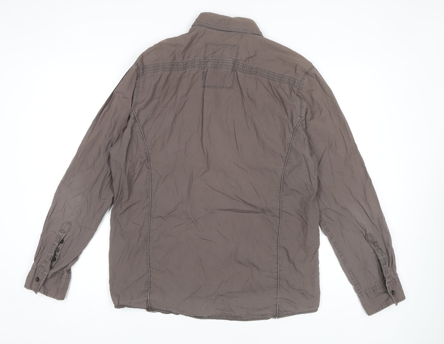 Men's Brown Long Sleeve Button-Up Shirt - Size L