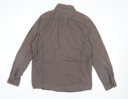 Men's Brown Long Sleeve Button-Up Shirt - Size L
