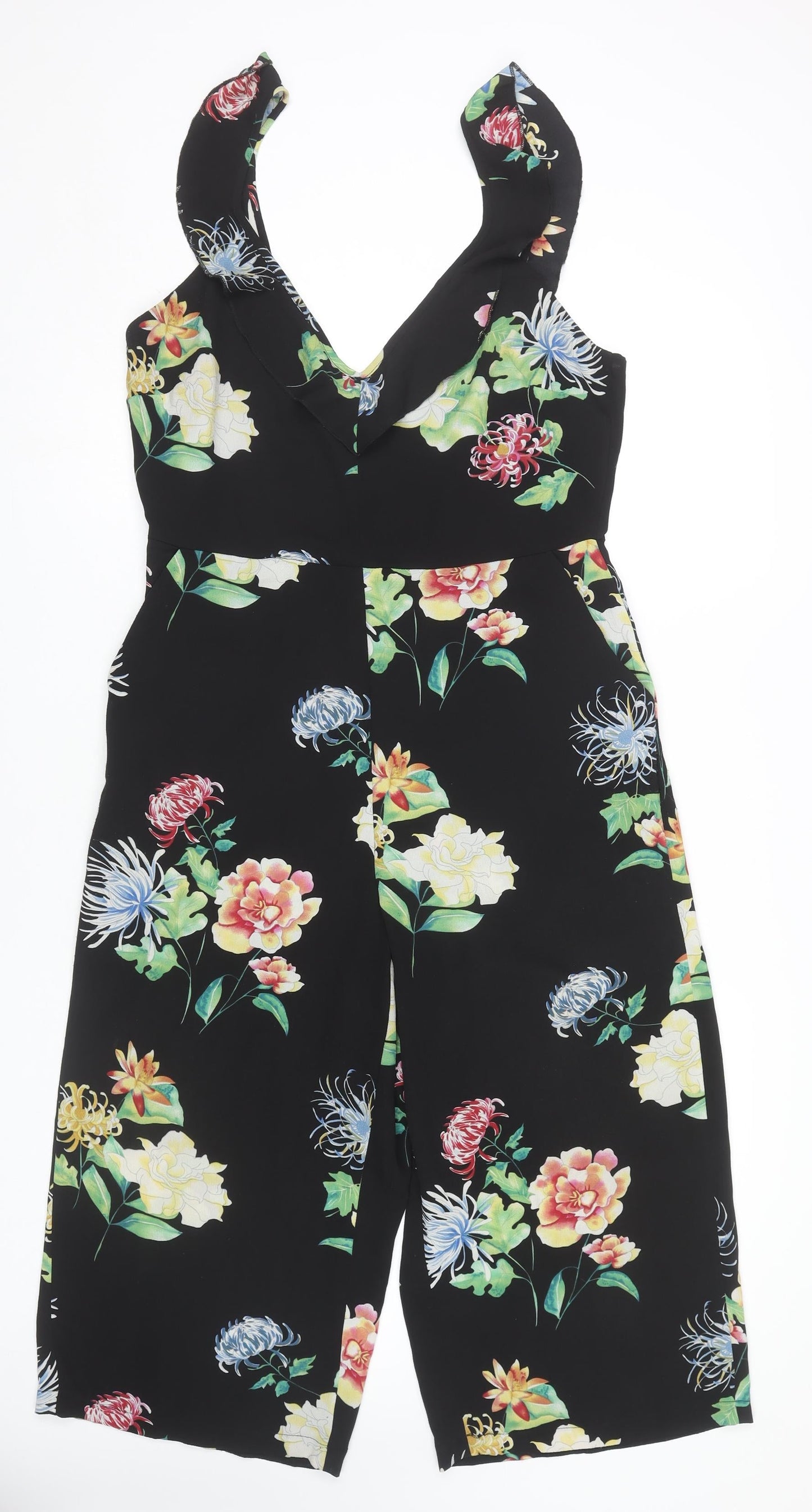 New Look Women's Black Floral Jumpsuit Size 14