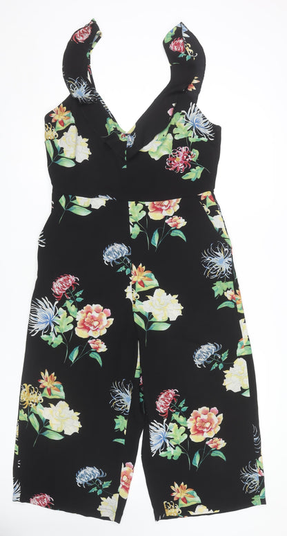 New Look Women's Black Floral Jumpsuit Size 14