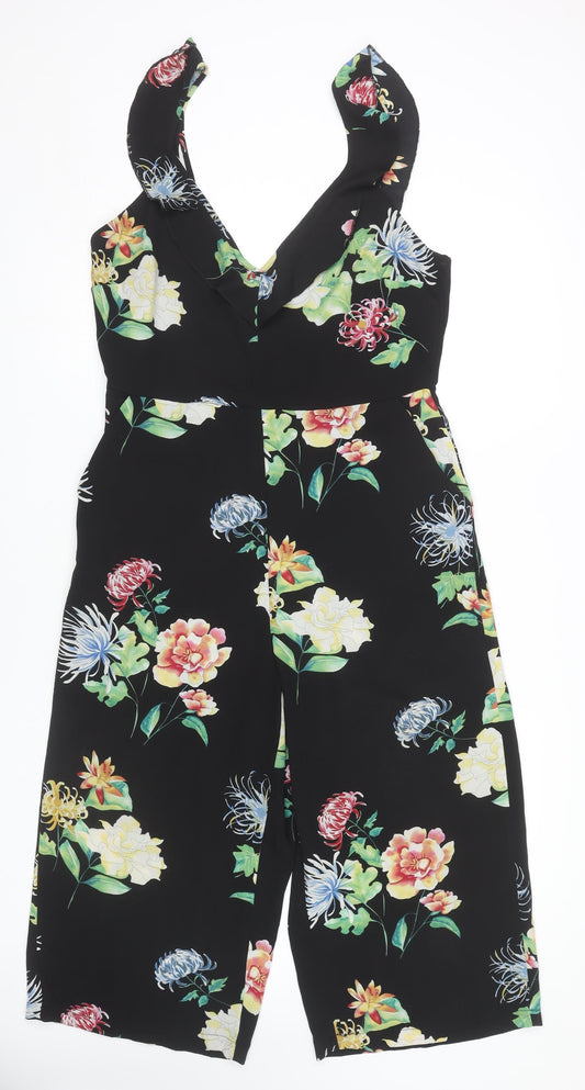 New Look Women's Black Floral Jumpsuit Size 14
