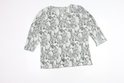 Damart Women's Grey Floral Top, Size 18, 3/4 Sleeve