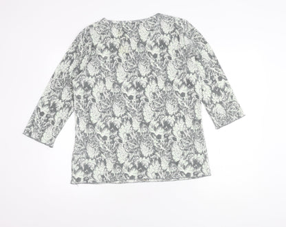 Damart Women's Grey Floral Top, Size 18, 3/4 Sleeve