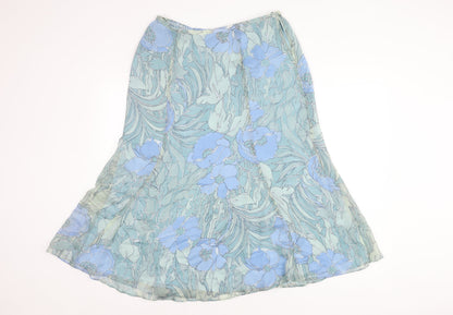 Jacques Vert Women's Blue Silk Floral Midi Skirt