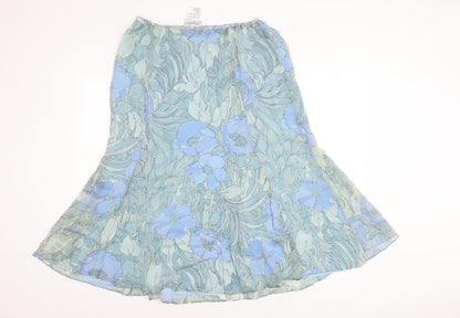 Jacques Vert Women's Blue Silk Floral Midi Skirt
