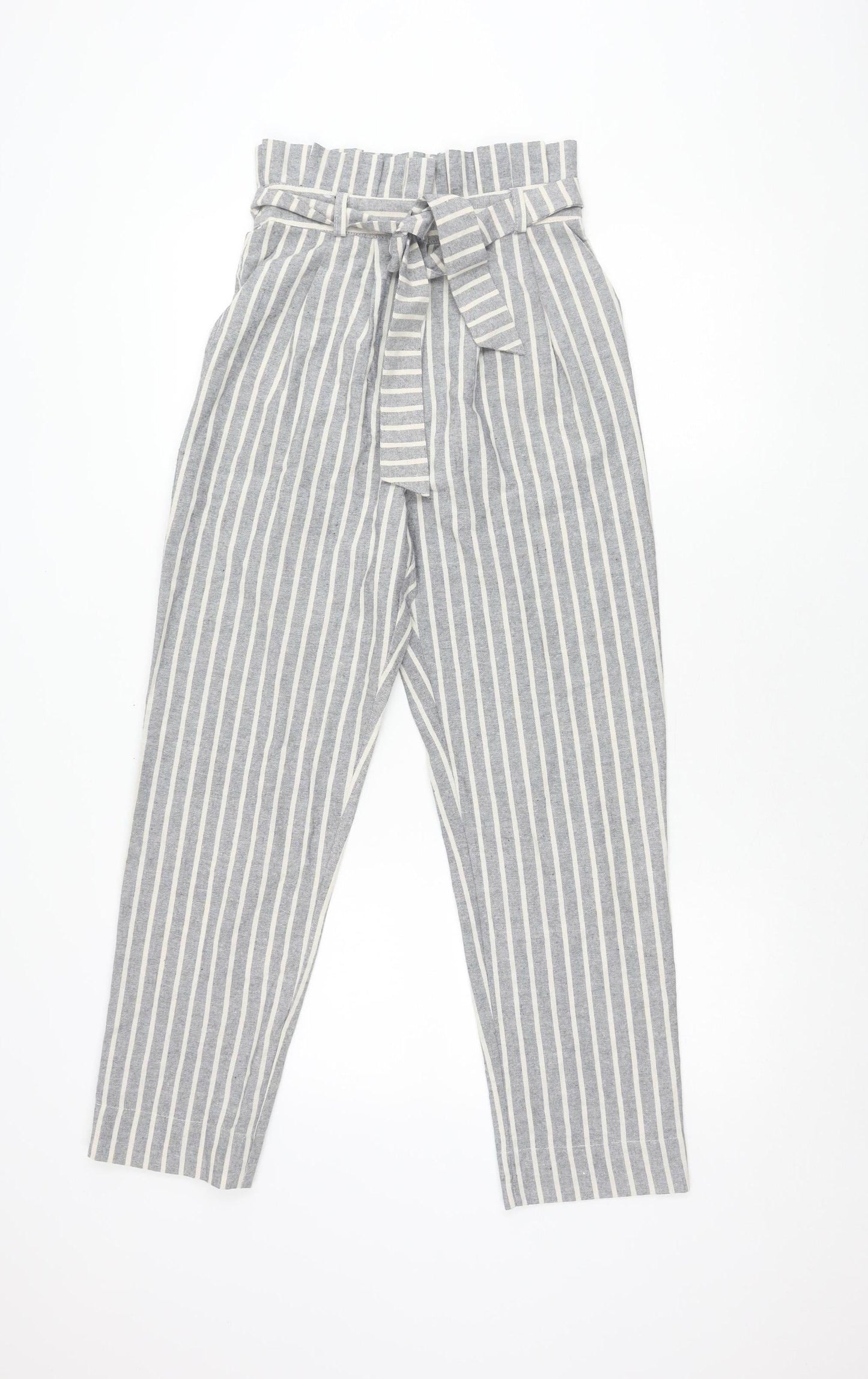 Topshop Women's Grey Striped Paperbag Trousers Size 6