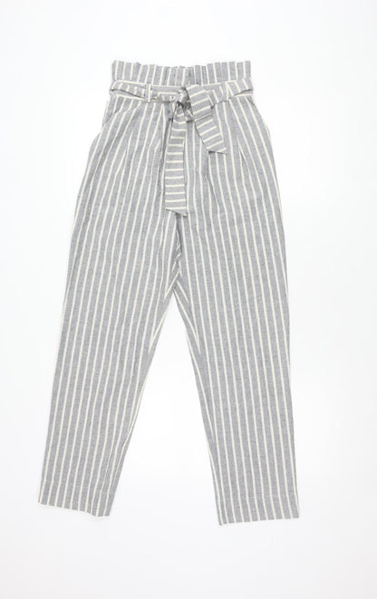 Topshop Women's Grey Striped Paperbag Trousers Size 6