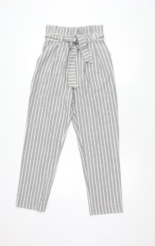 Topshop Women's Grey Striped Paperbag Trousers Size 6