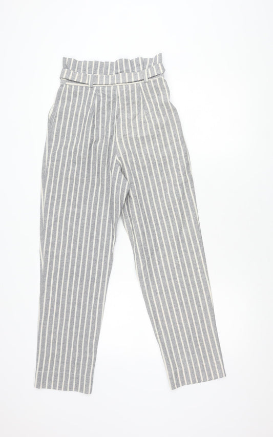 Topshop Women's Grey Striped Paperbag Trousers Size 6