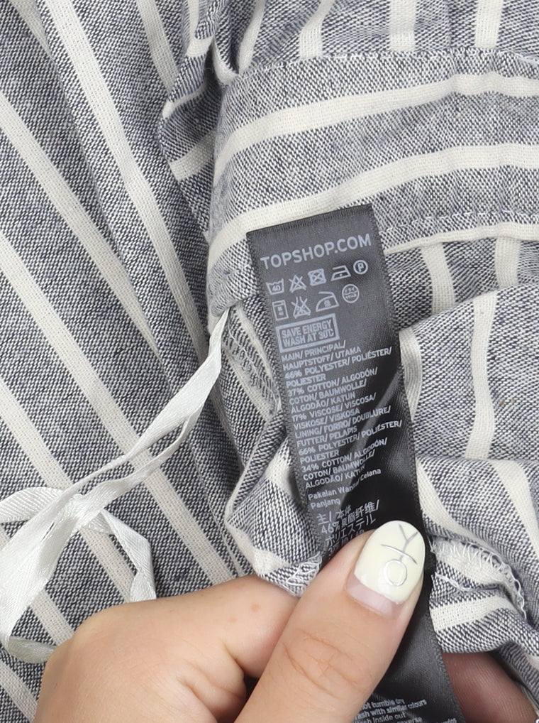 Topshop Women's Grey Striped Paperbag Trousers Size 6