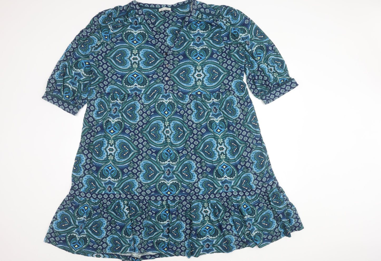 Monsoon Women's Blue M Dress, Geometric, Half Sleeve