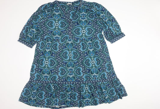 Monsoon Women's Blue M Dress, Geometric, Half Sleeve