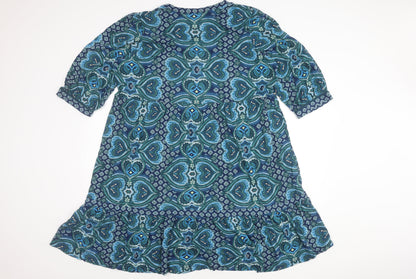 Monsoon Women's Blue M Dress, Geometric, Half Sleeve