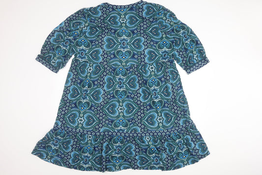 Monsoon Women's Blue M Dress, Geometric, Half Sleeve